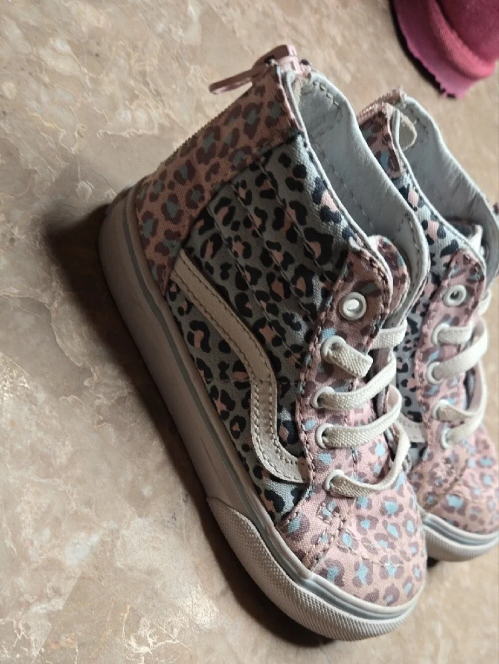 Vans Kids High Top Sneakers Pink Blue Leopard Print
